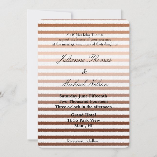 Gold Bronze Ombre Stripes Wedding Invitation (Front)