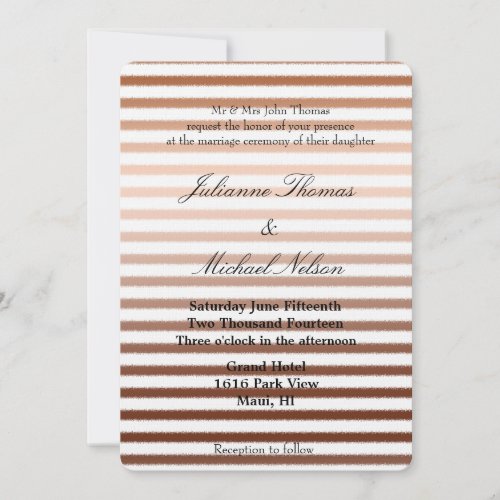 Gold Bronze Ombre Stripes Wedding Invitation