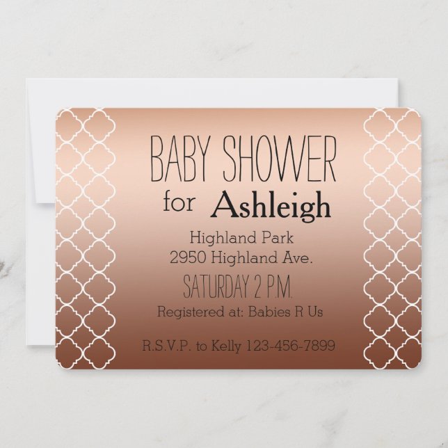 Gold Bronze Quatrefoil baby shower Invitation (Front)