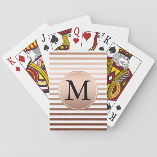 Gold Bronze Stripes Ombre Monogram Poker Cards
