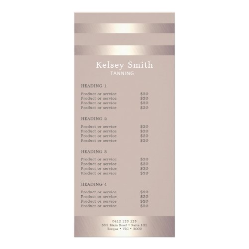 Gold Bronze Tanning Or Beauty Salon Pricing Rack Card