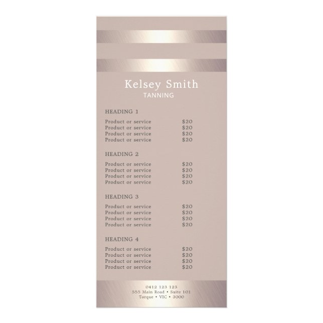 Gold Bronze Tanning Or Beauty Salon Pricing Rack Card (Front)