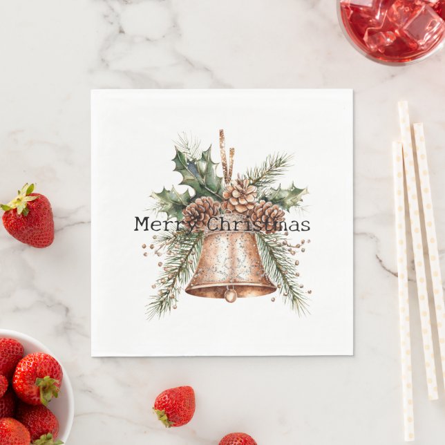 Gold Bronze White Christmas Bell Napkins (Insitu)