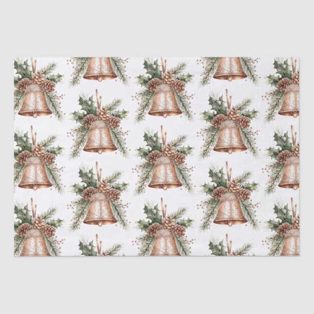 Gold Bronze White Christmas Bells Tissue Paper (Front)