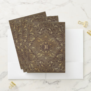 Gold  Brow Vintage Swirls Book Cover Design Pocket Folder