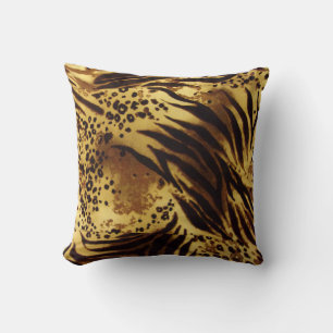 Gold & Brown Animal Tiger Stripe Pattern Throw Pillow