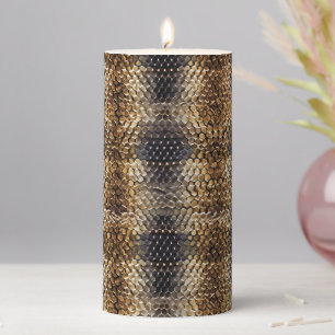 Gold Brown Black Ivory Snake Skin Pillar Candle