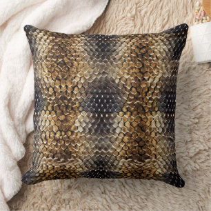 Gold Brown Black Ivory Snake Skin Throw Pillow