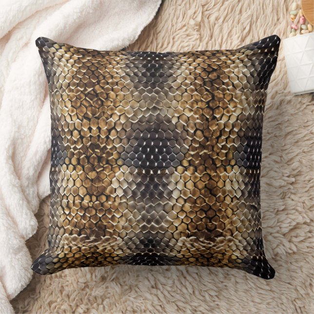 Gold Brown Black Ivory Snake Skin Throw Pillow (Blanket)