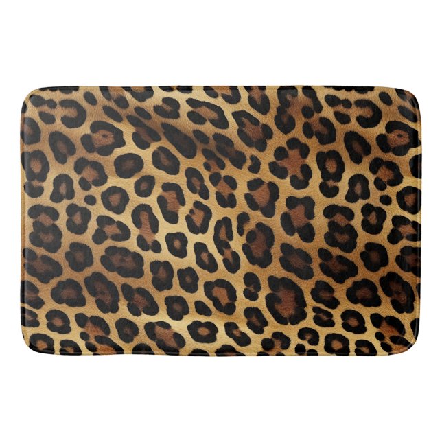 Gold Brown Black Leopard Animal Print Bath Mat (Front)