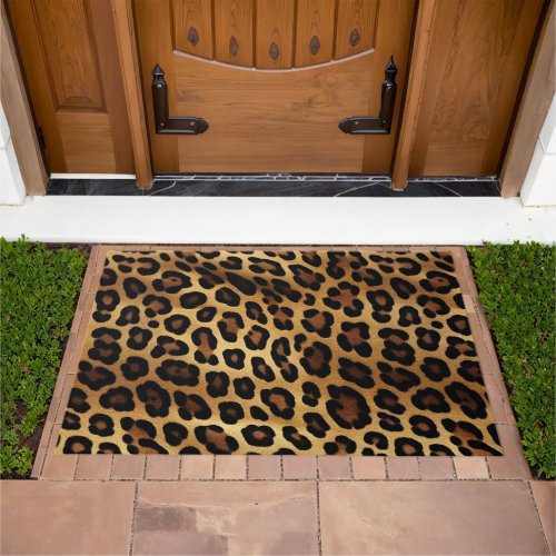 Gold Brown Black Leopard Animal Print Doormat