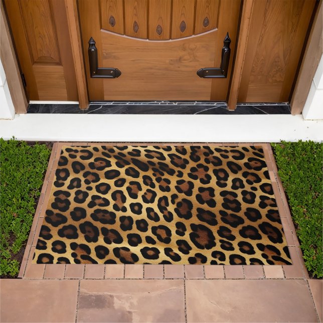 Gold Brown Black Leopard Animal Print Doormat (Outdoor)