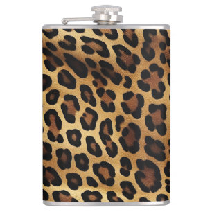 Gold Brown Black Leopard Animal Print Flask