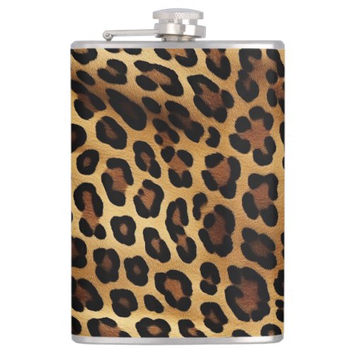 Gold Brown Black Leopard Animal Print Flask