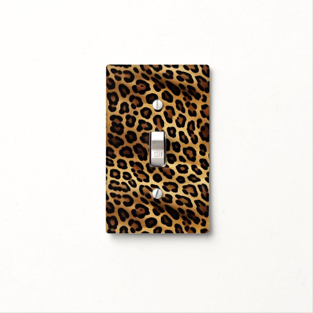 Gold Brown Black Leopard Animal Print Light Switch Cover (In Situ)