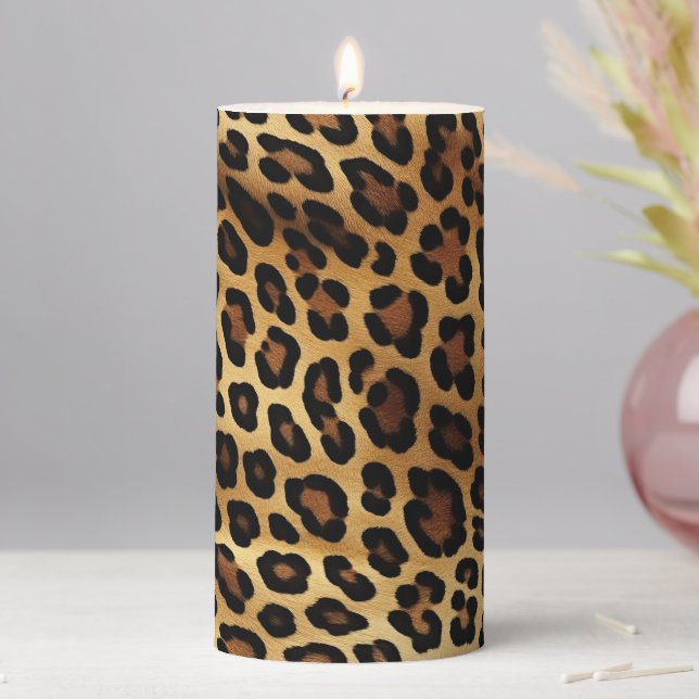 Gold Brown Black Leopard Animal Print Pillar Candle (In Situ)