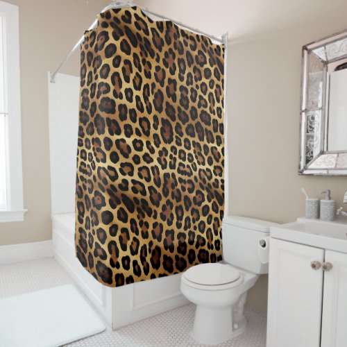 Gold Brown Black Leopard Animal Print Shower Curtain