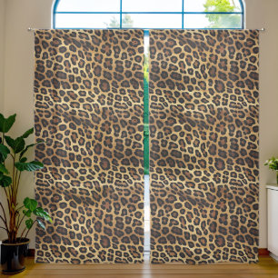 Gold Brown Black Leopard Animal Sheer Curtains