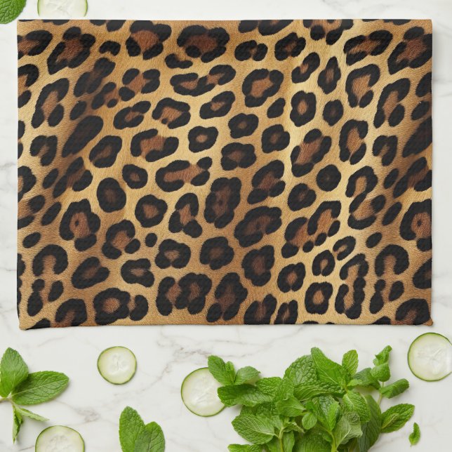 Gold Brown Black Leopard Print Kitchen Towel (Folded)