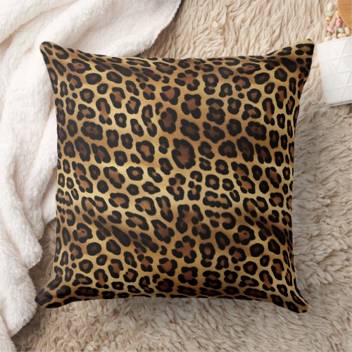 Gold Brown Black Leopard Print Throw Pillow