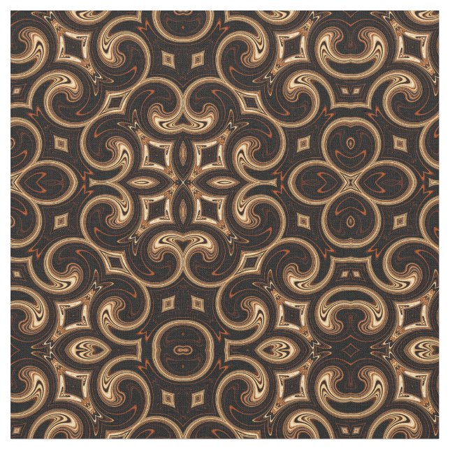 Gold Brown Black Medallion Pattern Fabric (Close Up)