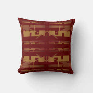 Gold Brown Burgundy Southwest Symmetrical Mosaic Throw Pillow