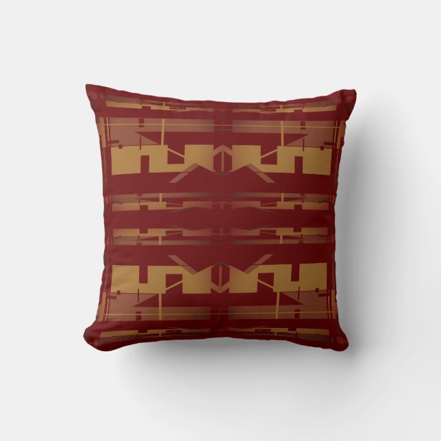 Gold Brown Burgundy Southwest Symmetrical Mosaic Throw Pillow (Front)