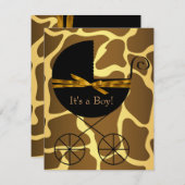 Gold Brown Carriage Boy Giraffe Baby Shower Invitation (Front/Back)