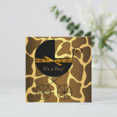 Gold Brown Carriage Boy Giraffe Baby Shower Invitation (Standing Front)