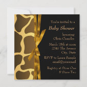 Gold Brown Carriage Boy Giraffe Baby Shower Invitation (Back)