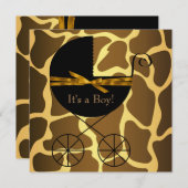 Gold Brown Carriage Boy Giraffe Baby Shower Invitation (Front/Back)
