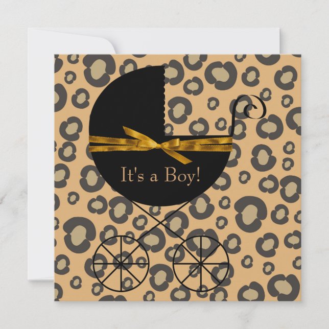 Gold Brown Carriage Leopard Baby Shower Invitation (Front)