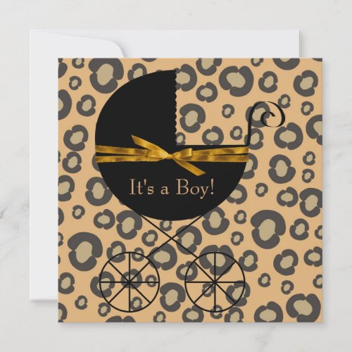 Gold Brown Carriage Leopard Baby Shower Custom Invitation