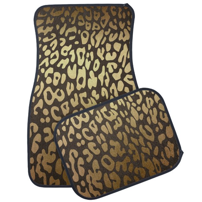 Gold Brown Cheetah Leopard Print Glam Modern Car Mat (Set)