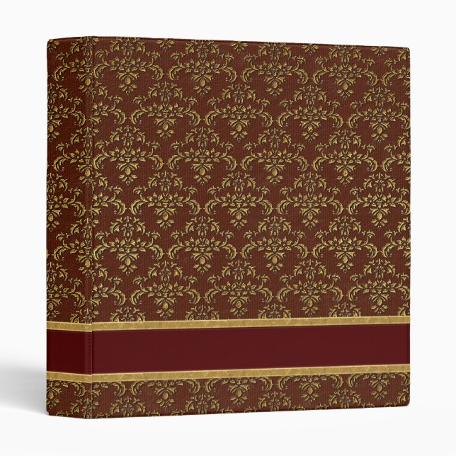 Gold & Brown Damask 3 Ring Binder (Front/Spine)