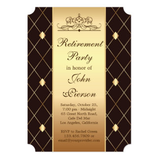 Gold brown diamond pattern Retirement Party Invite