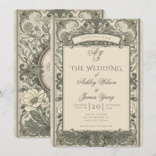 Gold Brown Floral Botanical Wedding Invitation