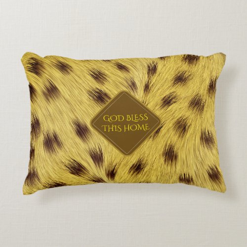 Gold  Brown Fluffy Cheeta Animal Print Scripted  Accent Pillow