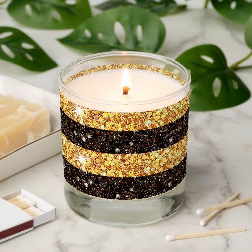 Gold Brown Glitter Bumblebee Pattern Sparkle Scented Candle