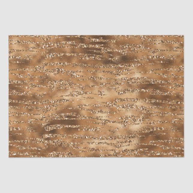 Gold Brown Glitter Stripes Tissue Paper (Front)
