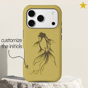 Gold Brown Japanese Ink Goldfish Custom Name iPhone 17 Pro Case