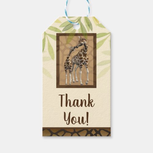 Gold Brown Kissing Giraffes Zoo Baby Shower Gift Tags