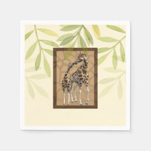 Gold Brown Kissing Giraffes Zoo Baby Shower Napkins