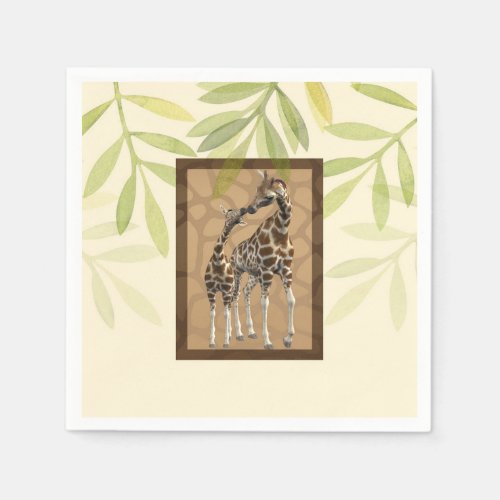 Gold Brown Kissing Giraffes Zoo Baby Shower Napkins