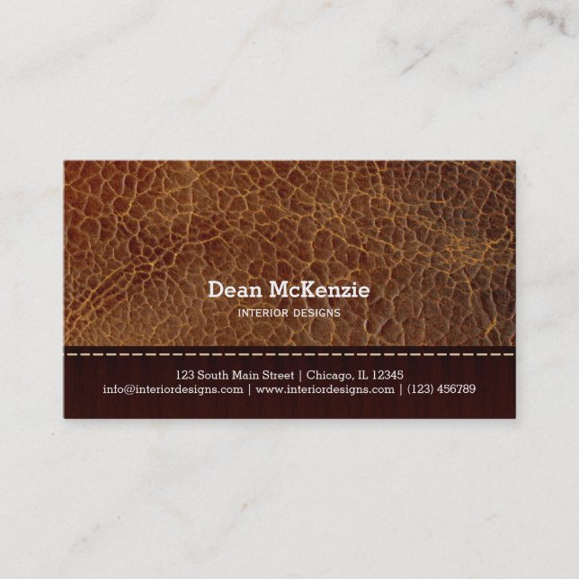 Gold brown leather look interior design business card (Front)