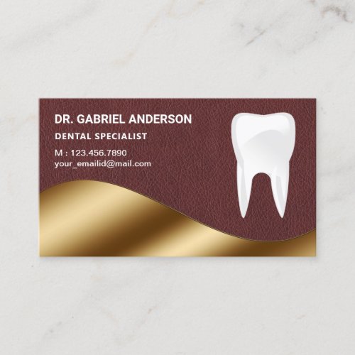 Gold Brown Leather Tooth Dental Clinic Dentist Business Card