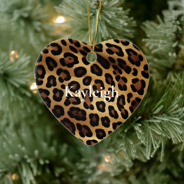 Gold Brown Leopard Animal print Ceramic Ornament (Tree)