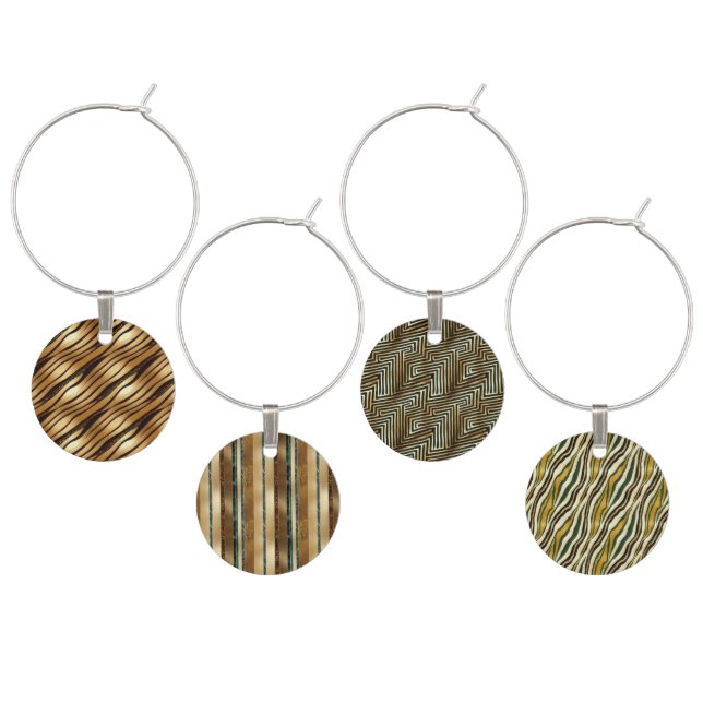 Gold Brown Leopard Animal Print Stripes Wine Charm (Staggered)