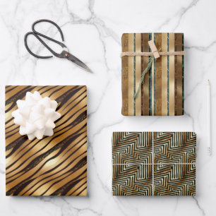 Gold Brown Leopard Animal Stripes Wrapping Paper Sheets
