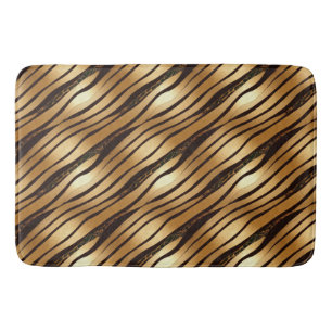 Gold Brown Leopard Print Stripes Bath Mat